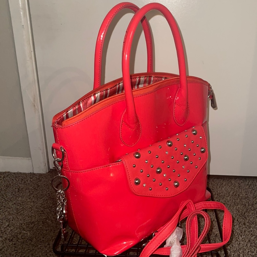 GRACE ADELE  Patent Coral Roxie Bag with clutch and charms. Straps are new!